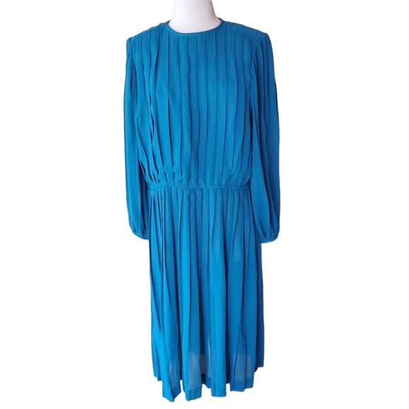 1980s Liz Roberts, Inc Teal,‎ Pleated Secretary Dre - Picture 1 of 6